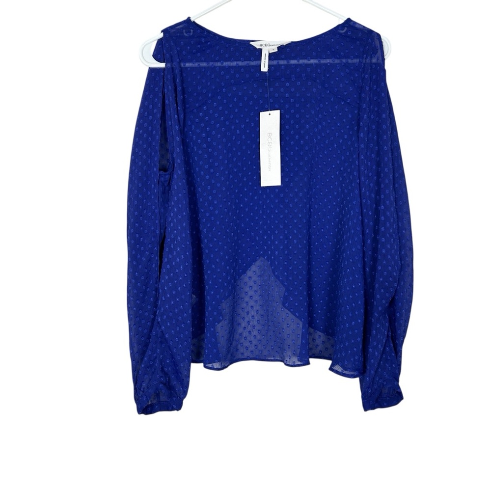 BCBGeneration Elegant Blue Sheer Blouse Women's S Cold Shoulder